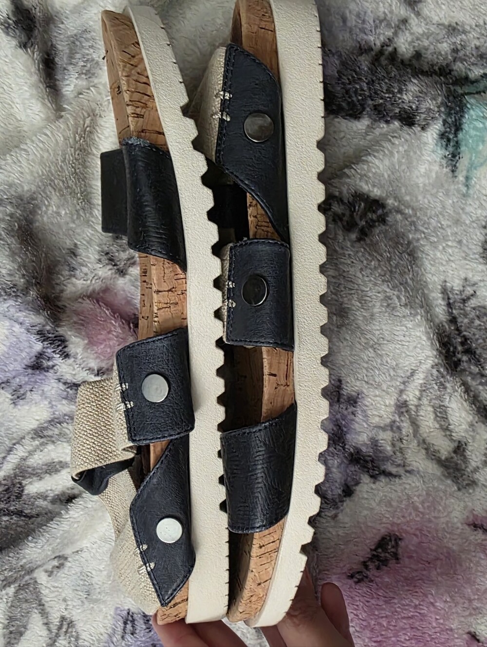 Yellow Box Beige and Navy Cork Footbed Sandals - Picture 4 of 5